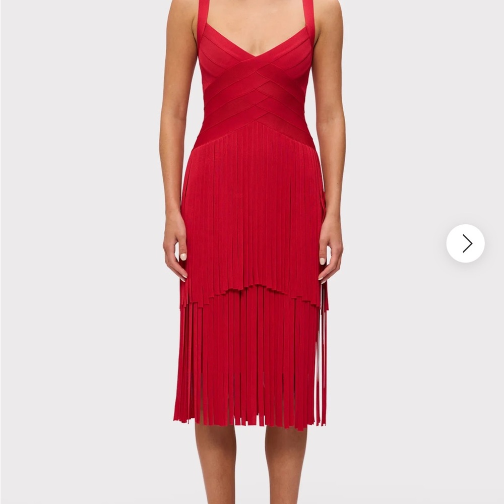 Herve Leger Red Fringe Midi Dress